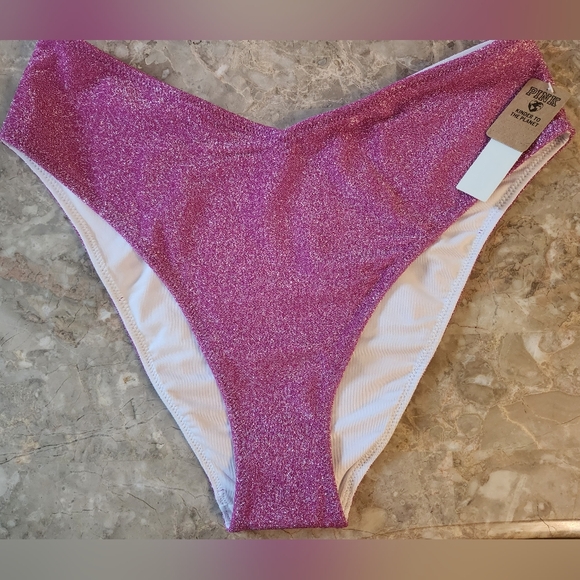 XS M 🖤VS PINK Swim Shimmer High Waist Cheeky Bikini Bottom - Picture 4 of 5
